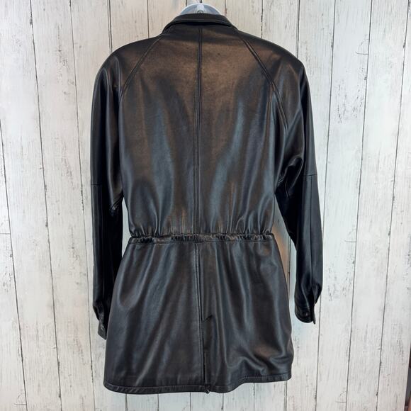 VTG Barcelino Black Full-Zip Cinch Waist Snap Collar Leather Jacket USA Size XS - Picture 9 of 16